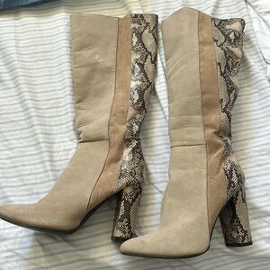 Suede and faux snake skin heeled boot